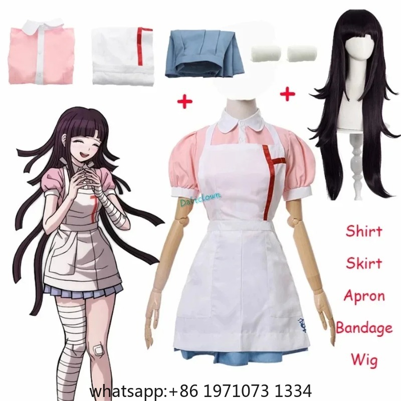 Anime Cosplay Nurse - Danganronpa Mikan Tsumiki Cosplay Kıyafet Peruk