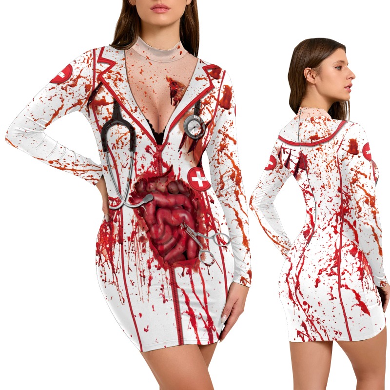 Anime Cosplay Nurse - Cadılar Bayramı Hemşire Vampir Elbisesi Kostümü